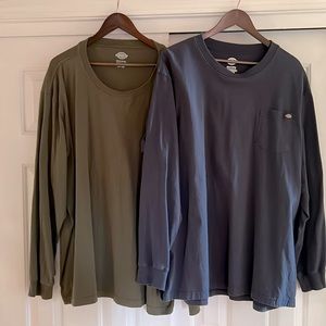 Two Dickies 3XLT heavyweight cotton men’s long sleeve t-shirts blue green